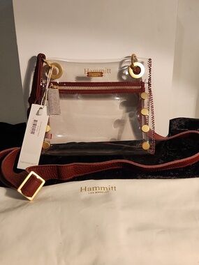 Hammitt Clear Crossbody Bag with Crimson Leather & Gold Hardware